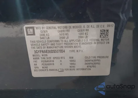 2013 Cadillac Srx Standard z USA, uszkodzony, nr VIN 3GYFNAE36DS507854